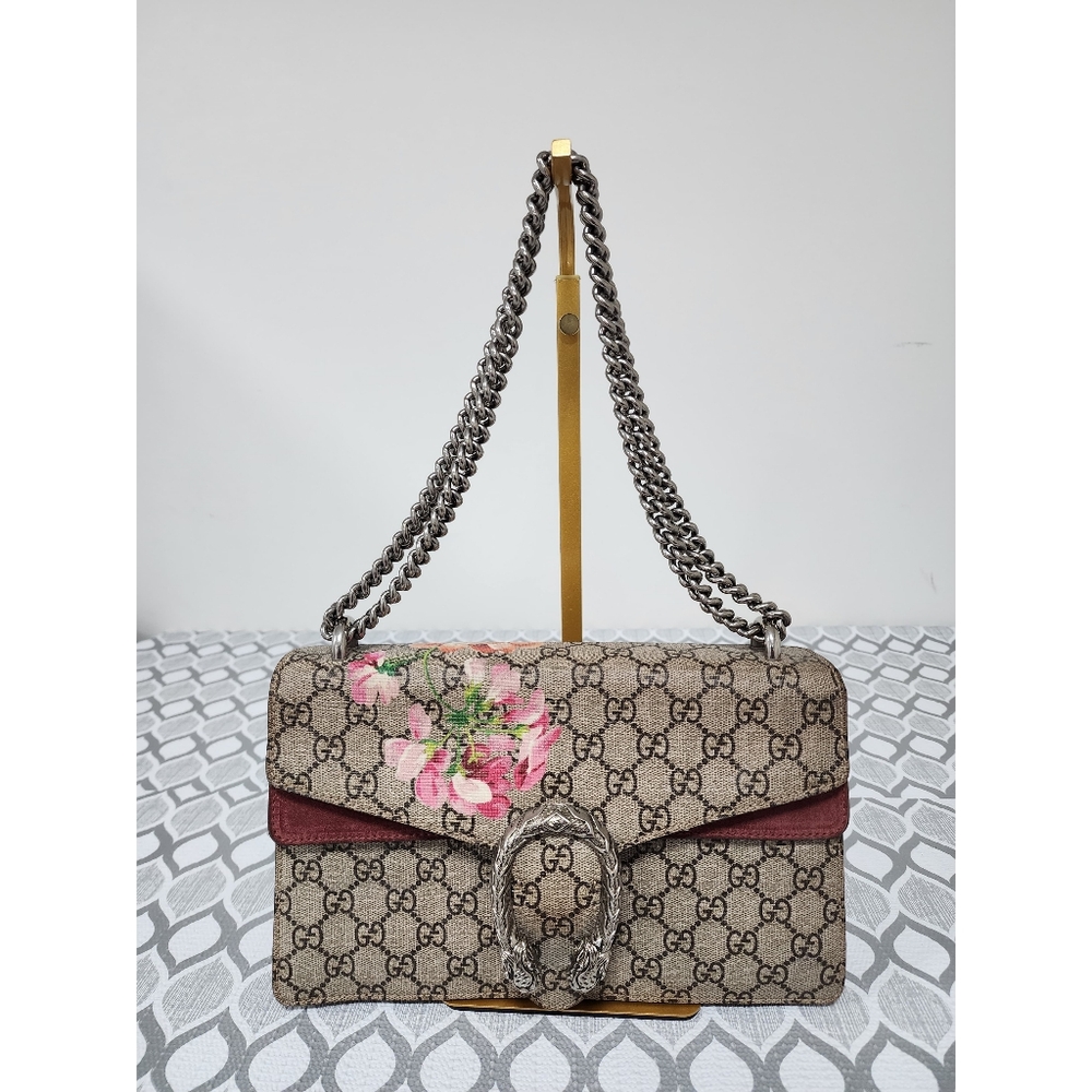 GUCCI GG Supreme Blooms Coated Canvas Medium Dionysus Shoulder Bag Beige/Pink